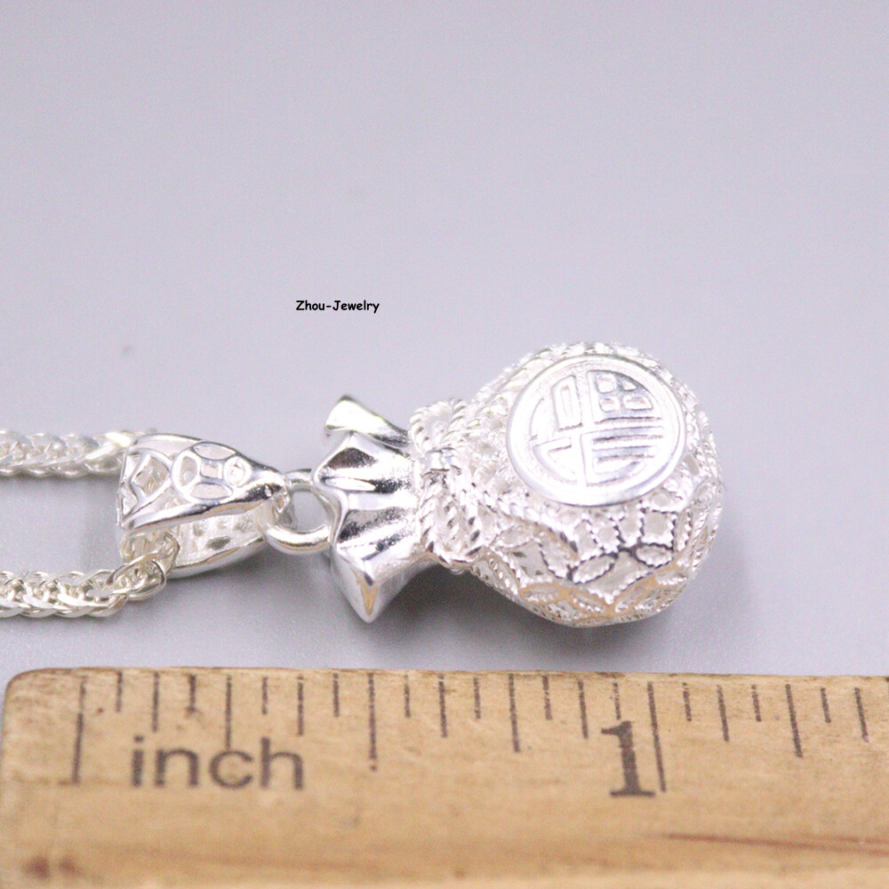 Pure S999 Fine Silver 999 Men Women Lucky Fu Bag Pendant 38*14mm