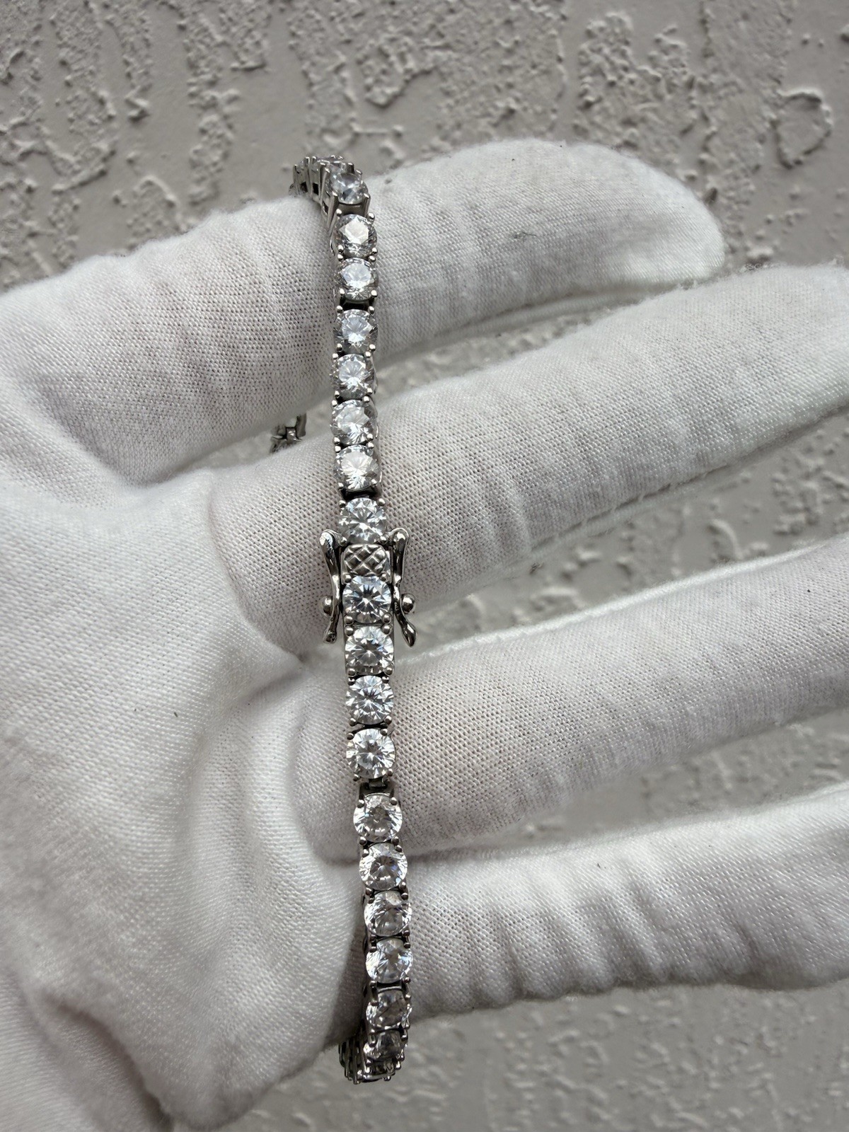 925 Sterling Silver CZ Tennis Bracelet 8.5” Cubic Zirconia Box Clasp Vintage