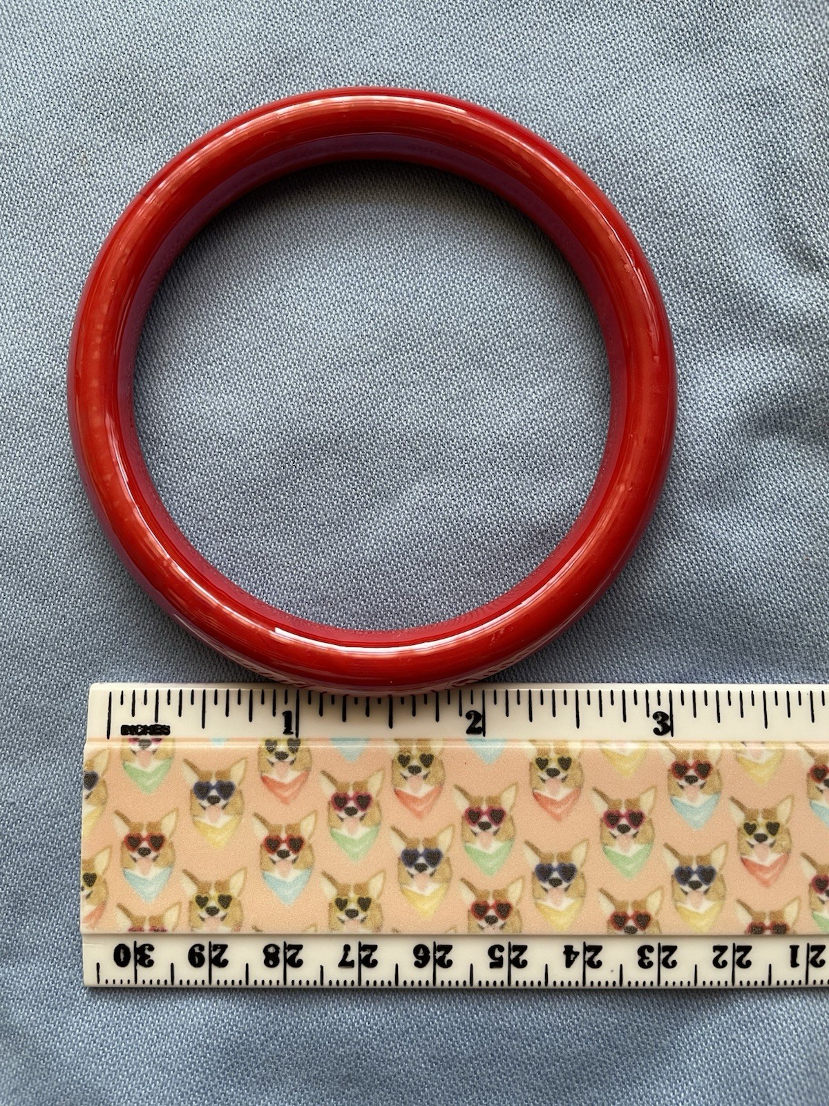 Vintage Opaque Red Glass Shiny Bangle Bracelet Rounded Slip On 2 1/2 Inches