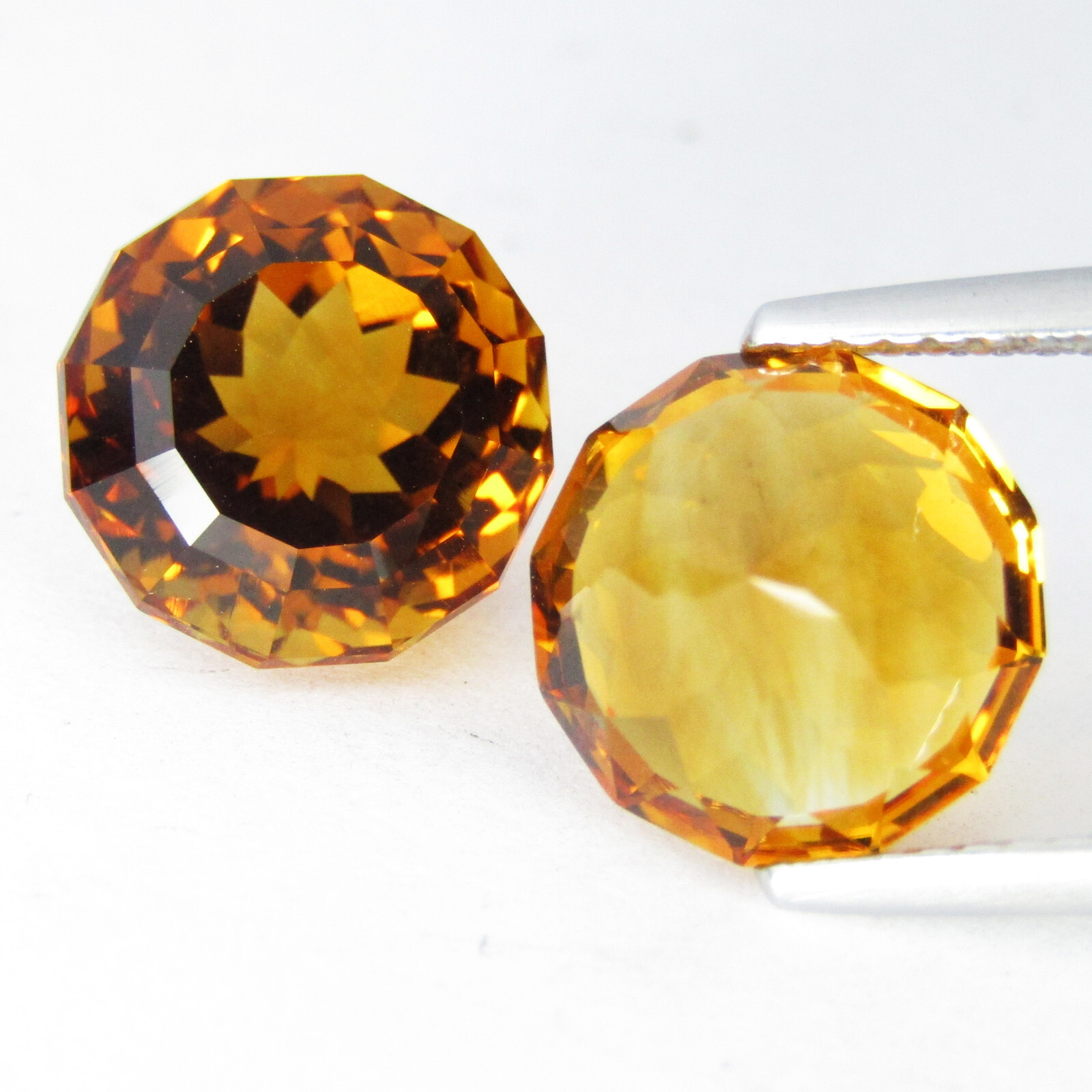 7.71Cts Ravishing Natural Golden Color Citrine Round Custom Cut Matching Pair
