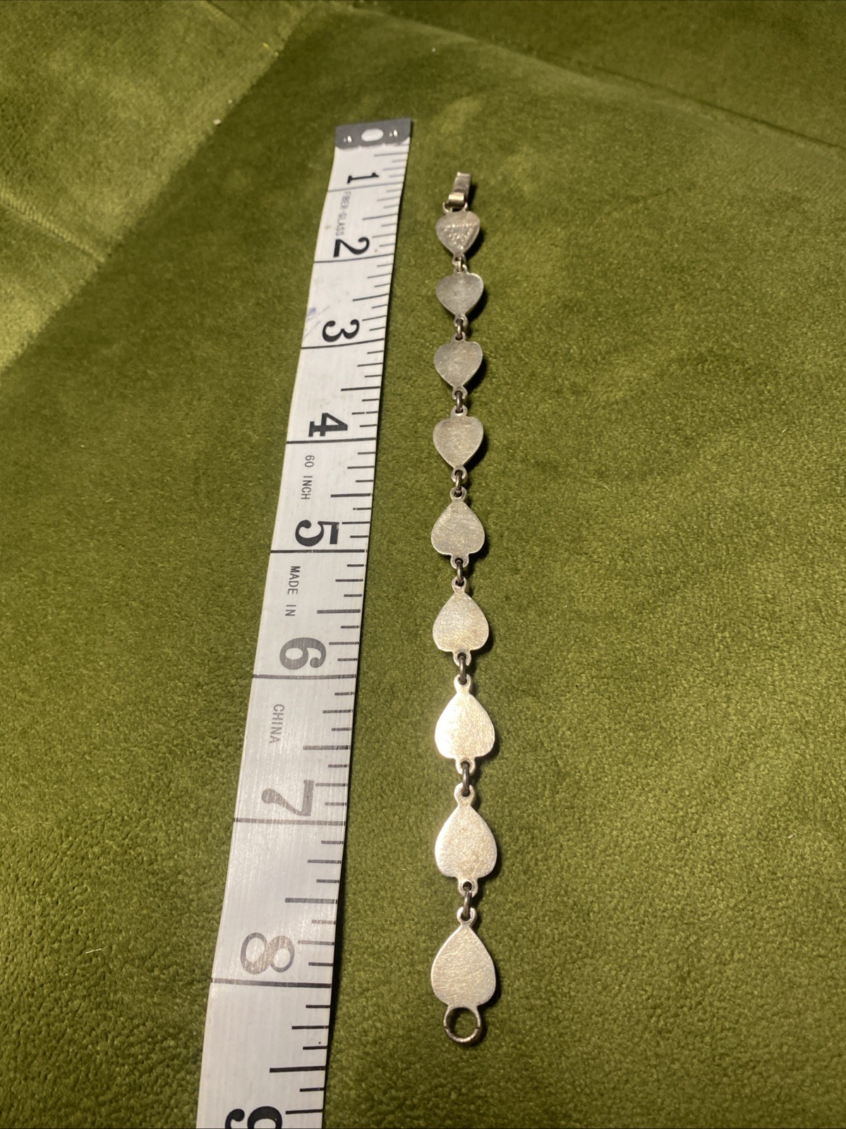Vintage Taxco sterling Classic Seven Puffy Hearts 7.25″ Bracelet Mexico Silver