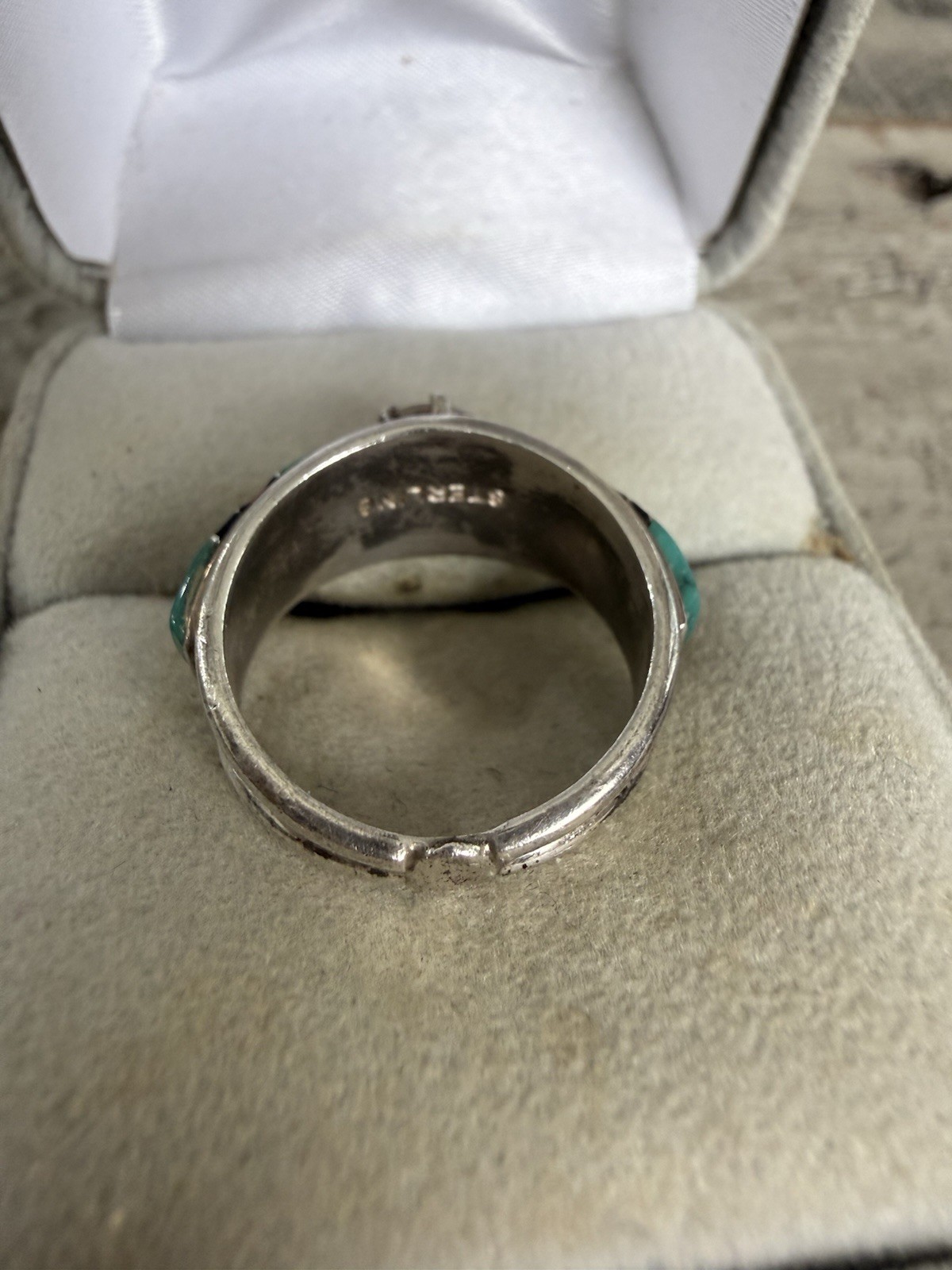 Sterling Silver 925 Turquoise & Rhinestone Southwestern Style Ring Sz 5.75 #3630