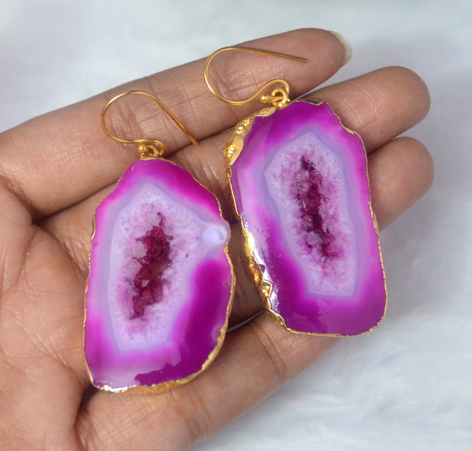 117 Cts. Electroplated Pink Dyed Druzy Agate Earrings Women’s Jewelry-S14
