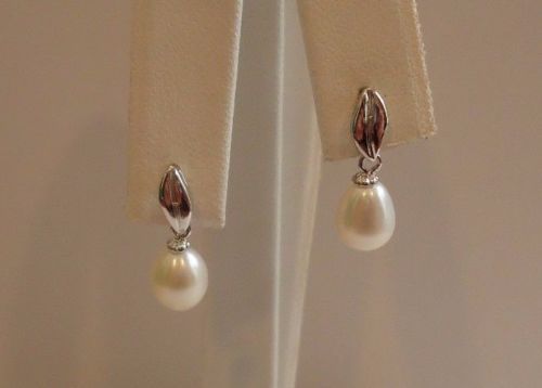 LADIES DESIGNER DANGLING MARQUISE SHAPE PEARL STUD EARRINGS 925 STERLING SILVER