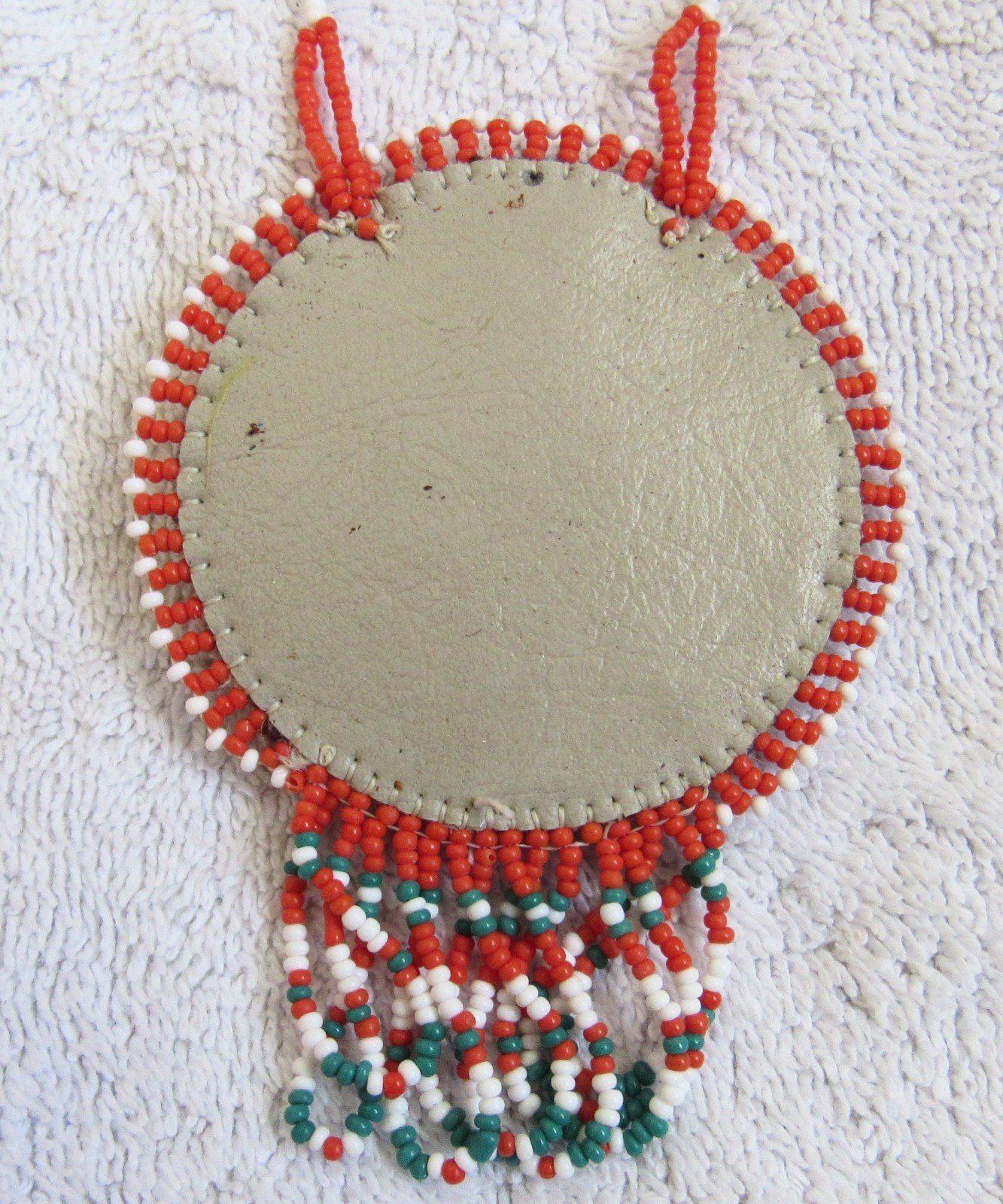 Vintage Sioux Indian Bead Beaded Beadwork Medallion Design Pendant & Necklace