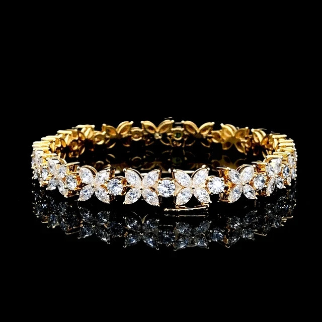 9Ct Marquise Cut Lab Created Diamond Tennis Bracelet 14K Yellow Gold Plated 7.5