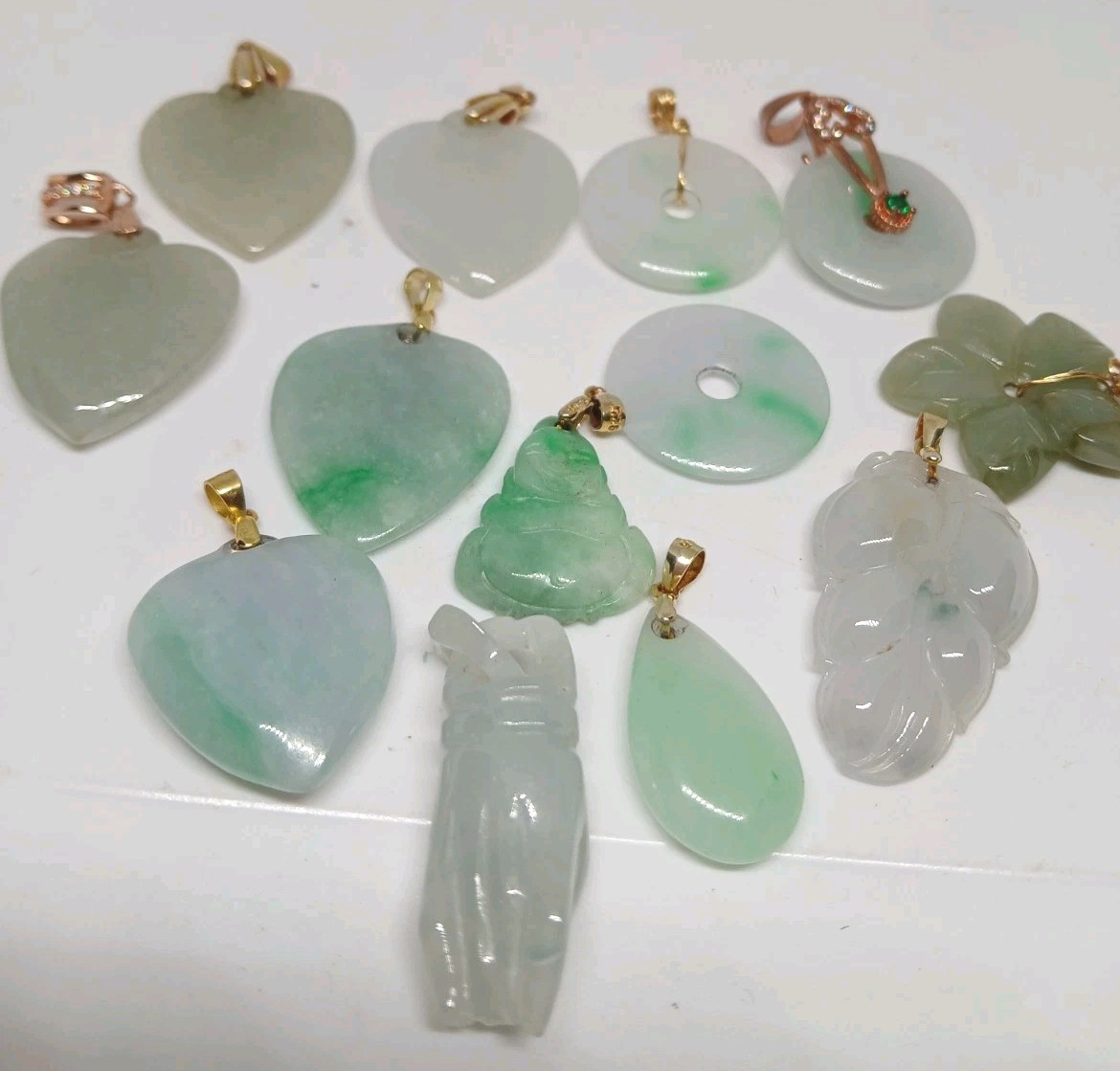 Vtg Lot Grade A Genuine Jade Jadeist Burma green Icy Emerald Pdnts 13pcs