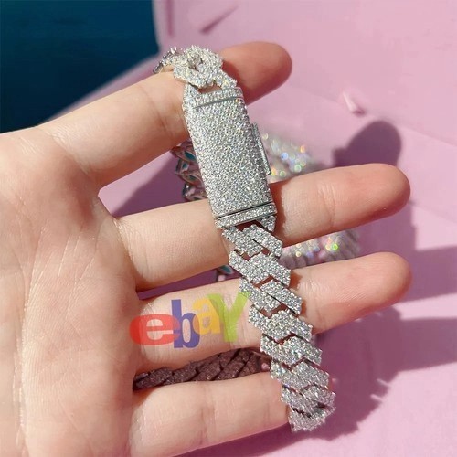 13mm Heavy Solid 925 Silver D VVS1 Moissanite Miami Cuban Link Chain Necklace