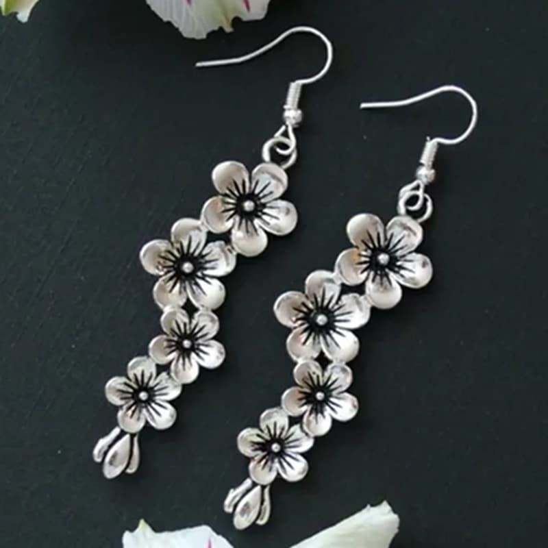 Flower Earrings Long Drop Ear hook with Blossom Design Friendship Jewelry Gift