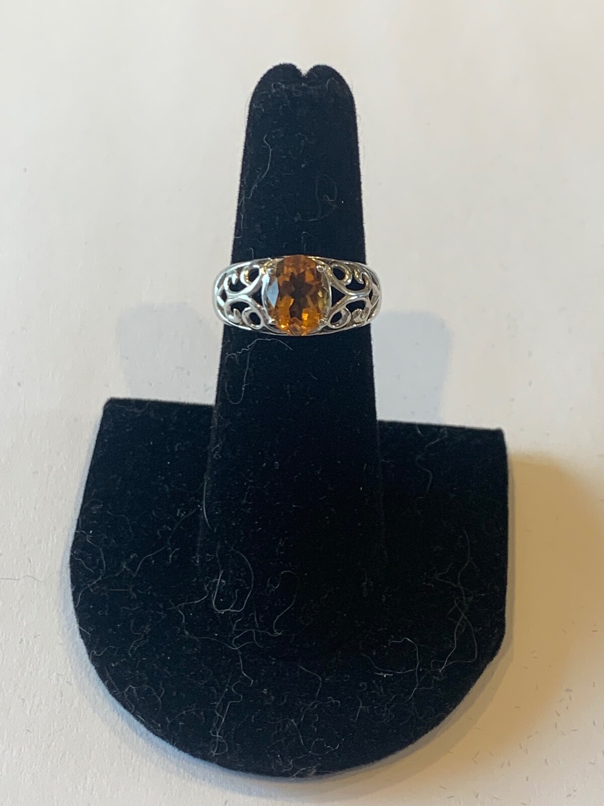 #418. Citrine Solid 14K W/hite Gold Ring, Size 6, Stamped 14K