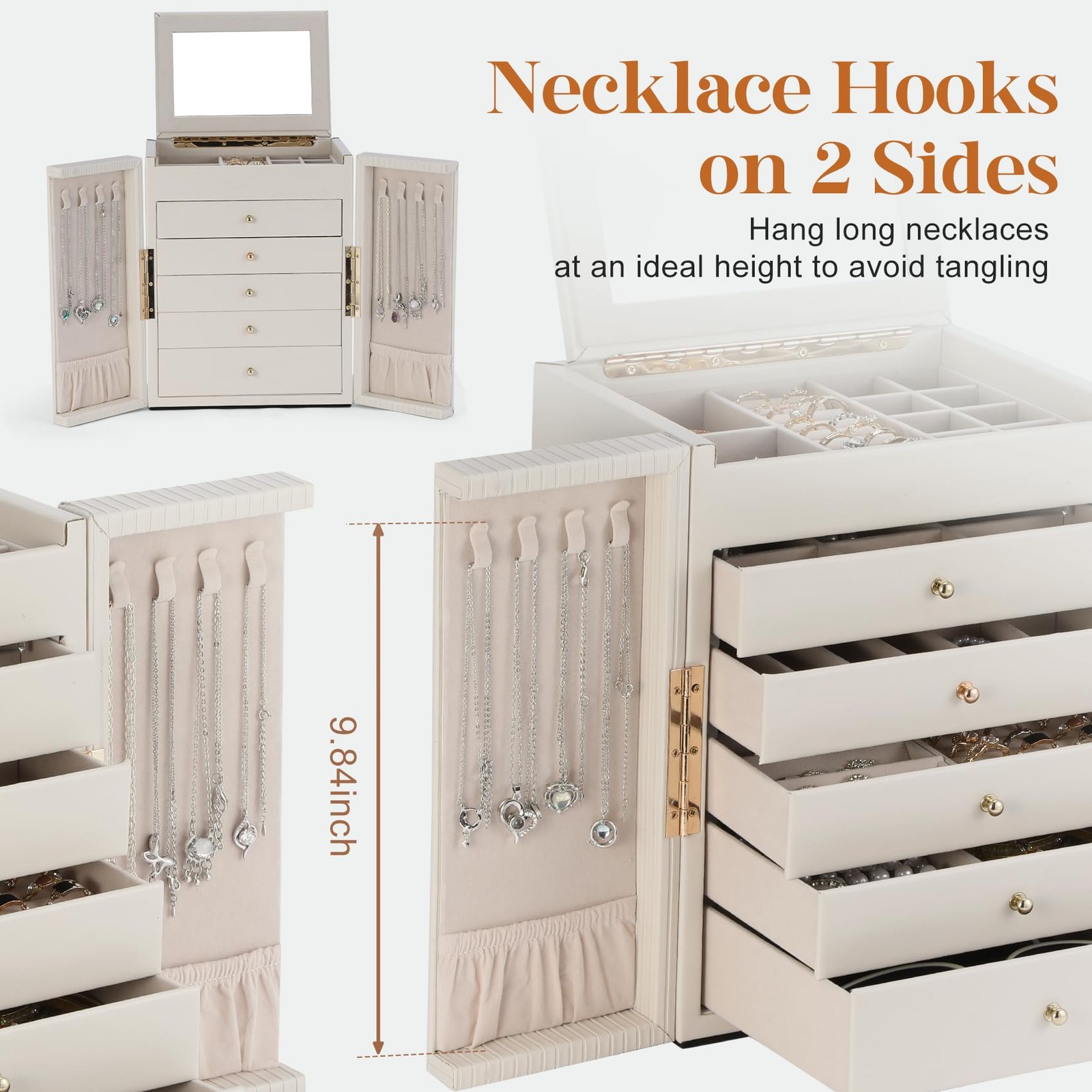 Dajasan Large Jewelry Organizer Box, Boxes for Women Girls, Beige