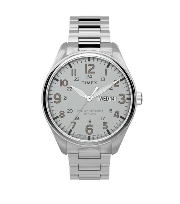 Timex Waterbury TW2T70800 Silver Day Date Stainless Steel Men’s Watch 42mm 50M