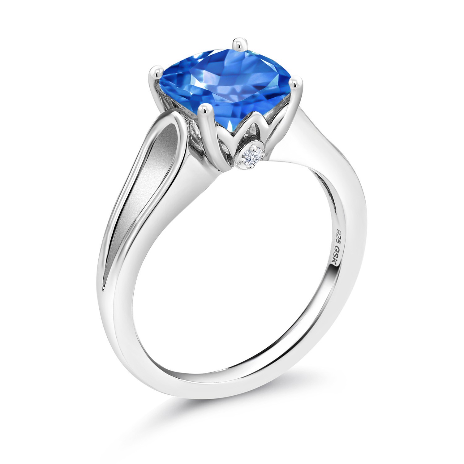 4.15 Cttw Fancy Blue Zirconia Solitaire with Accent Stones Ring for Women | 925