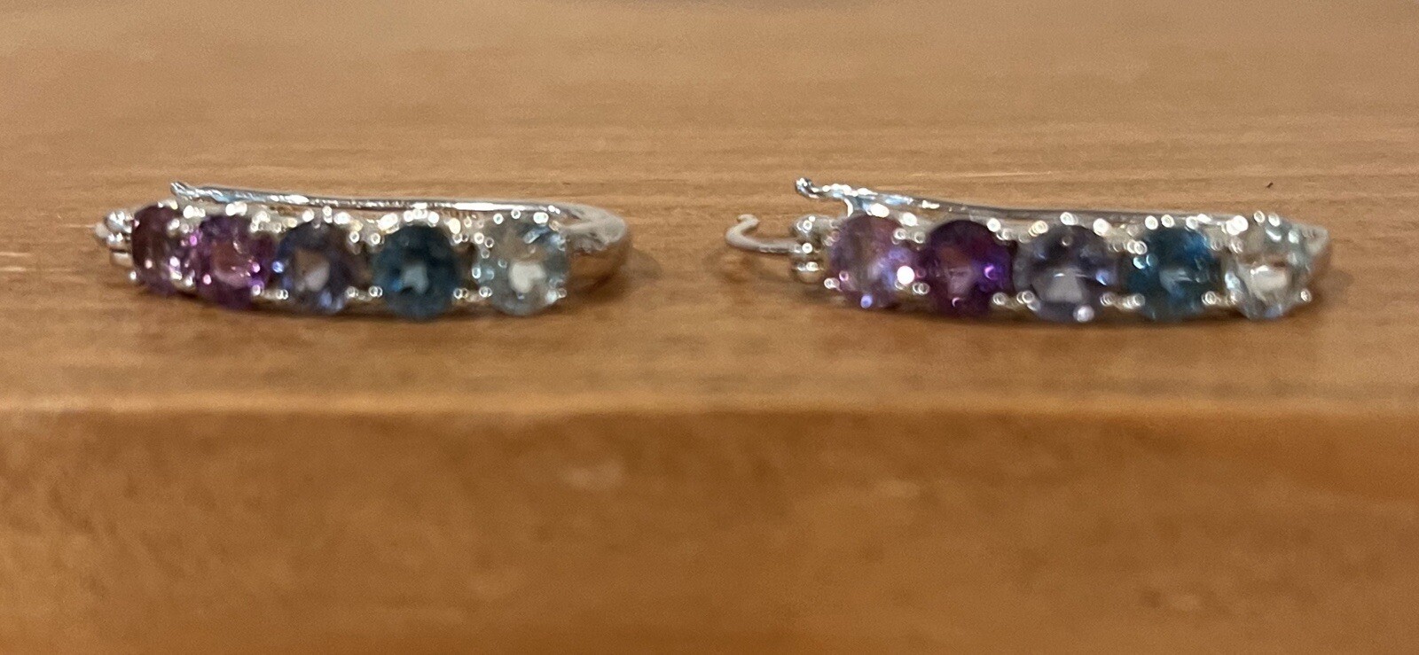 Gemstone Shades Of Amethyst, Sky Blue Topaz, Blue Topaz Line Earrings 925