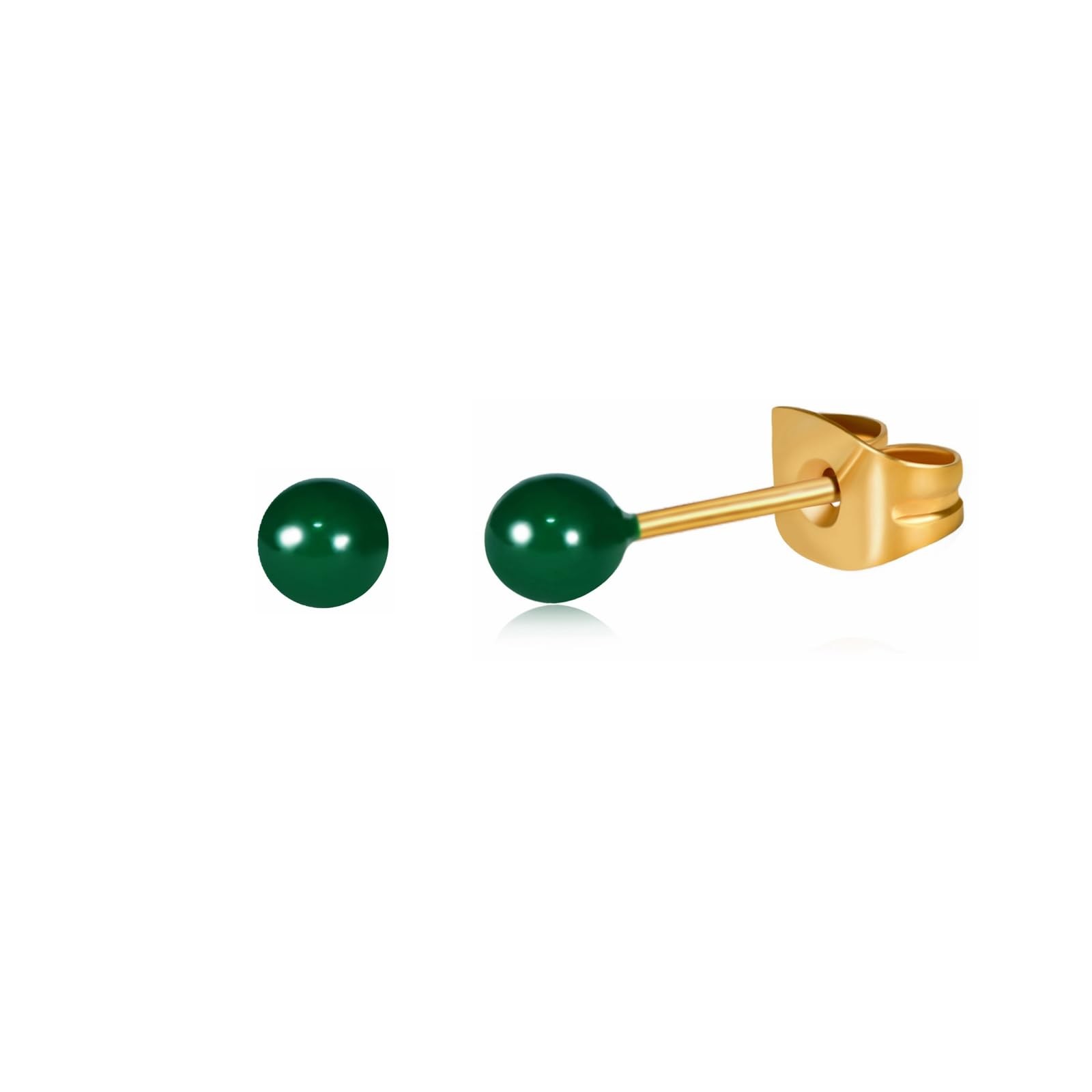 14K Gold Surgical Steel Small Ball Stud Earrings for 3mm, Green 3mm 1 Pairs