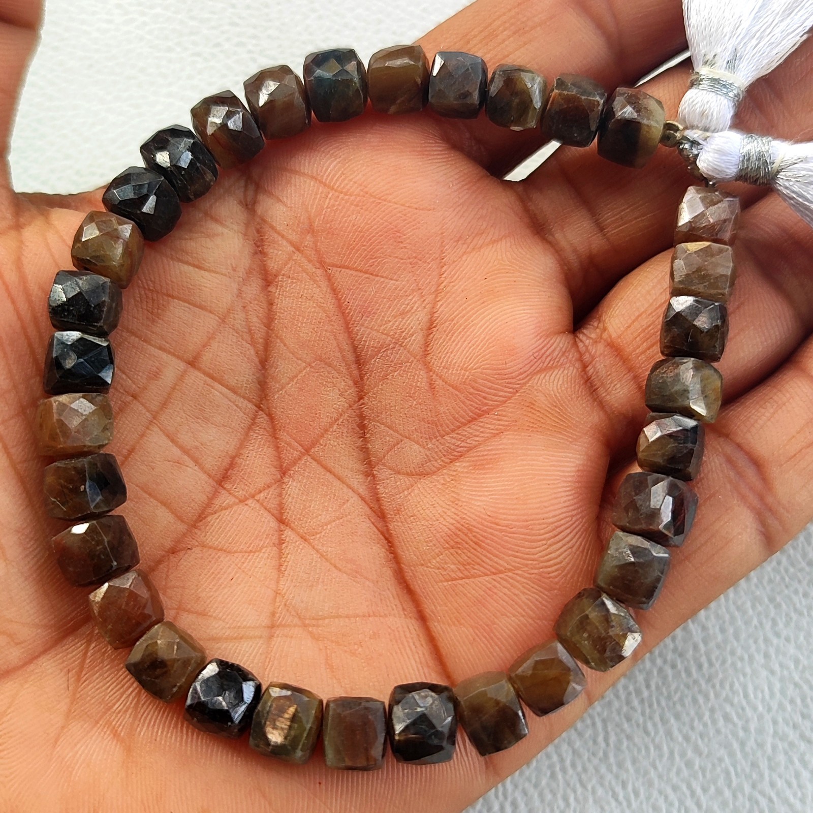 Madagascar Brown Copper Sapphire 6.5mm Faceted Cube Shape Beads 8 Inch Strand