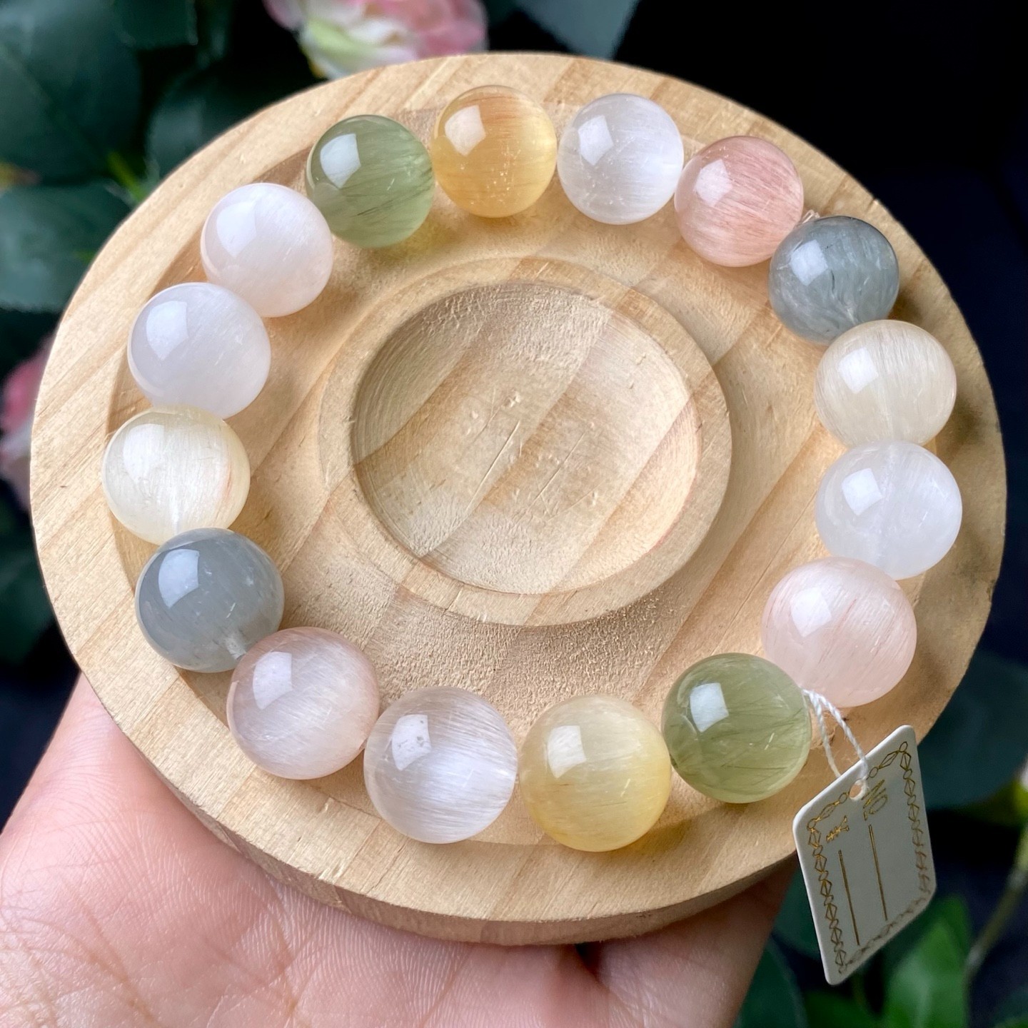 13.4mm Natural Mixed Rabbit Hair Quartz Stretch Bracelet Healing Crystal Jewelry