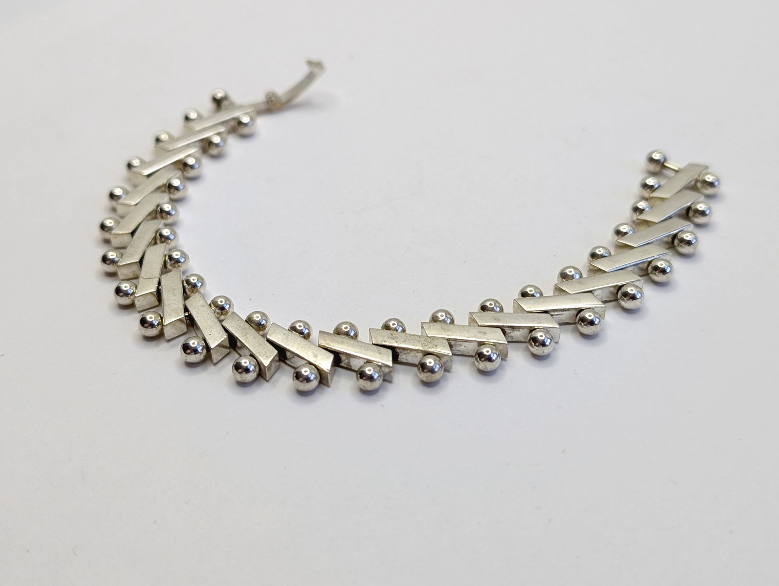OOAK Vtg Sterling Silver Modernist DNA Articulated Chain Bracelet – 7 1/4″, 34g