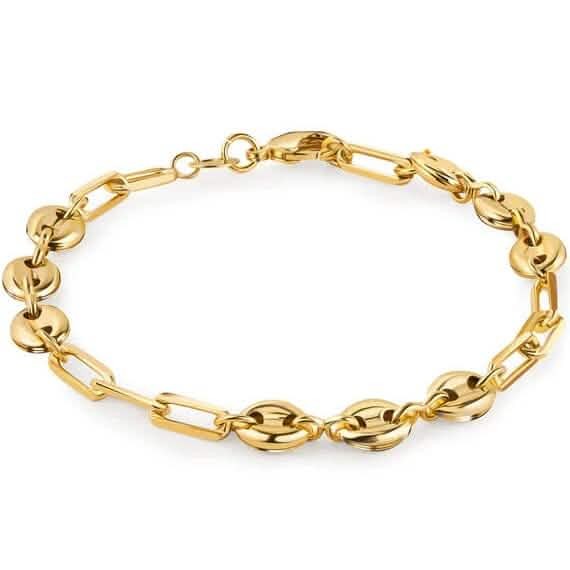 18K Gold Mariner and Paperclip Link Anklet 10″