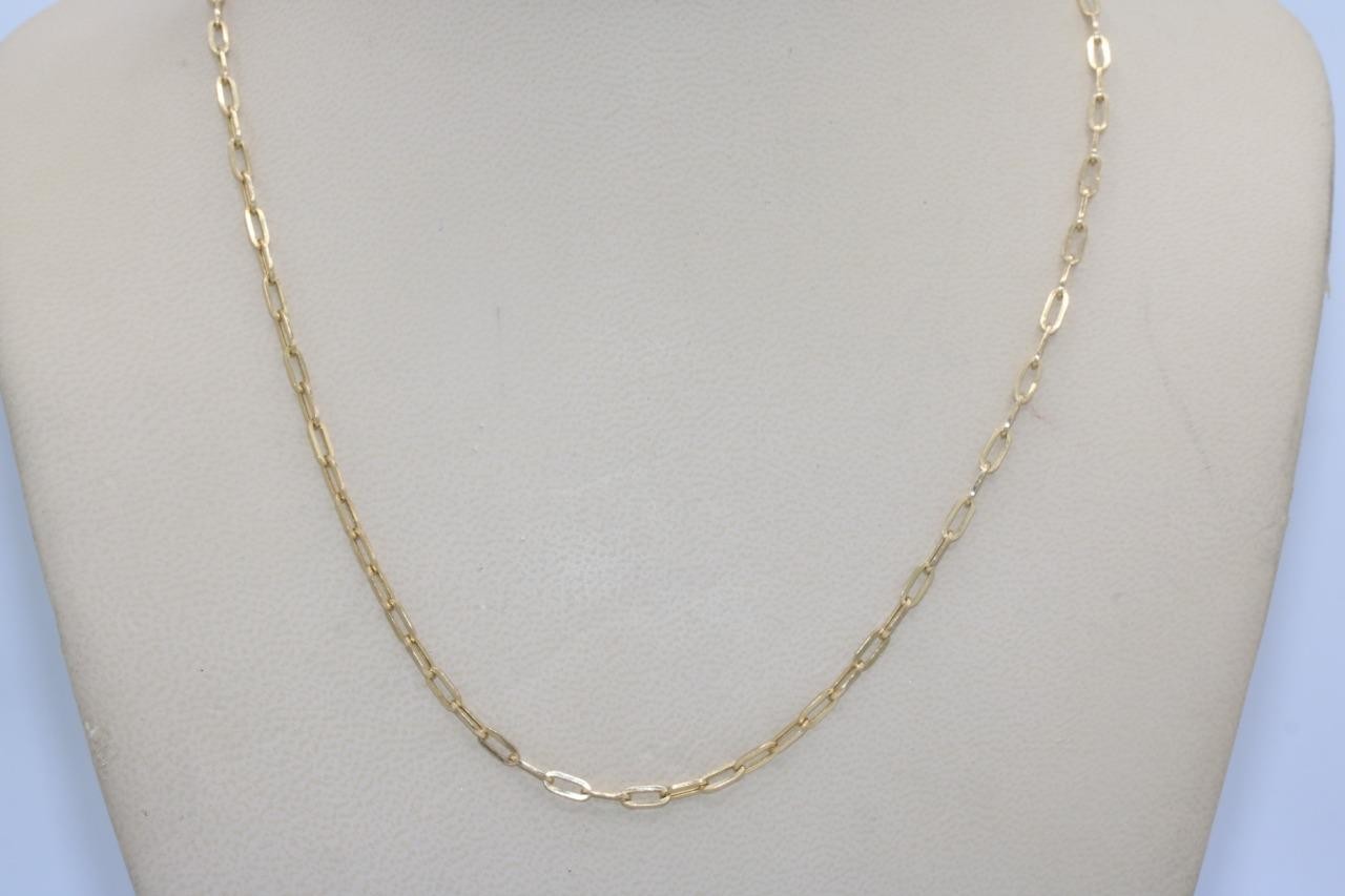Fine 14K Yellow Gold 3mm Paperclip Link Chain Necklace 18″ Long