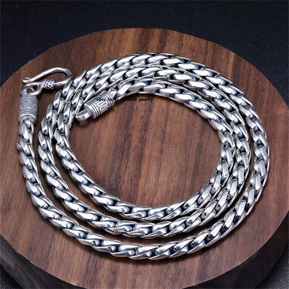 Solid 925 Sterling Silver Chain Men 5mm Wheat Link Necklace 60-61g 23.6inch L