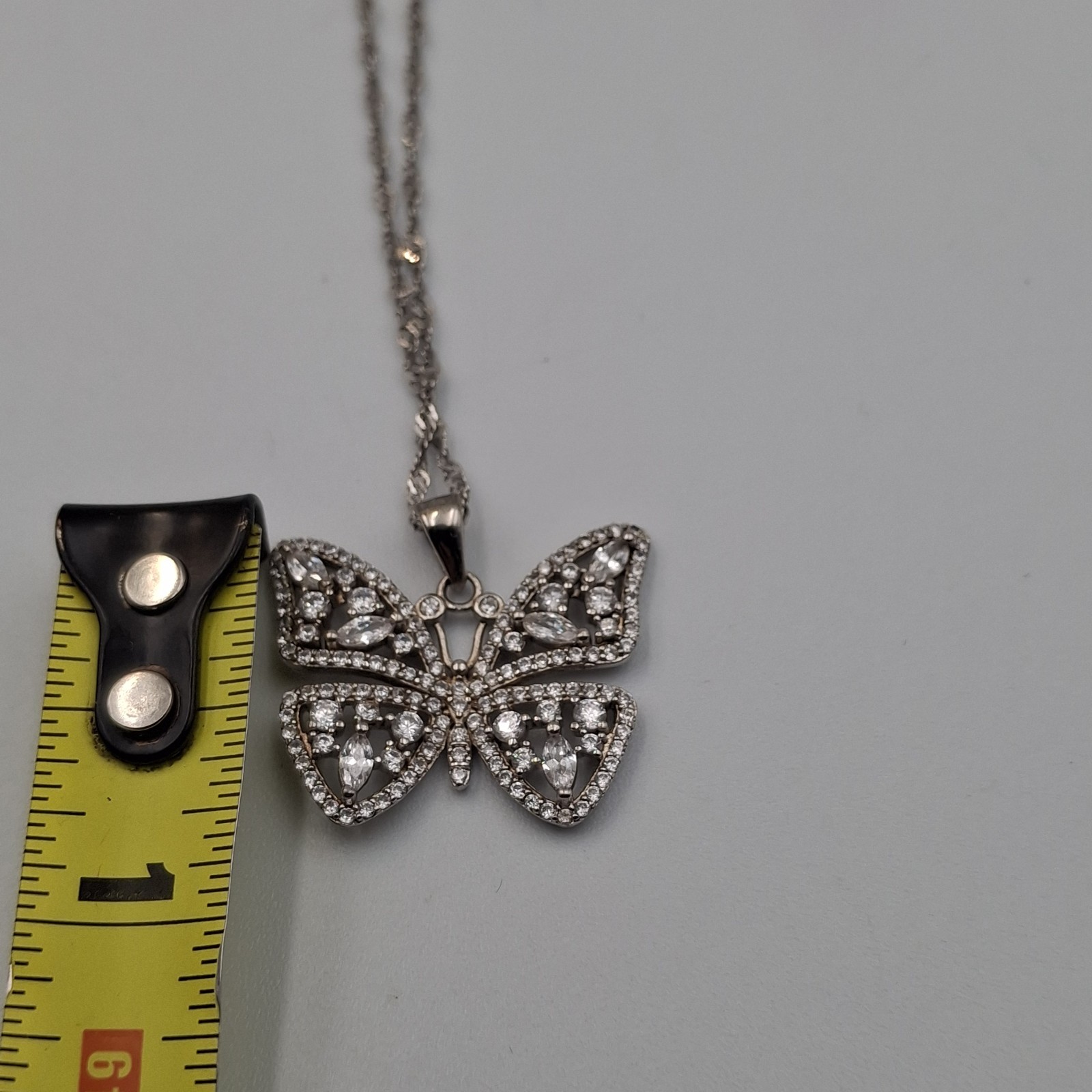 ​Paz Creations Sterling Silver 925 Butterfly Filigree Necklace CZ Set Signed PZ