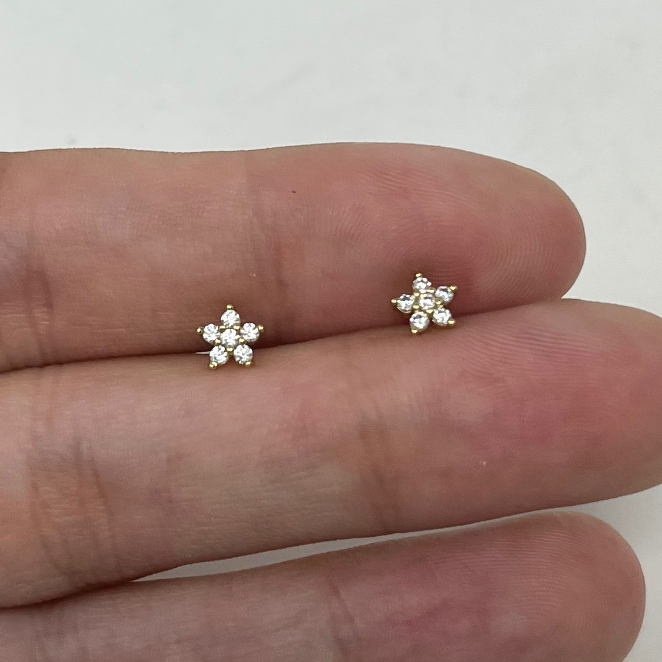 PAVOI 14K Yellow Gold Flat Back Flower Stud Earrings Cubic Zirconia