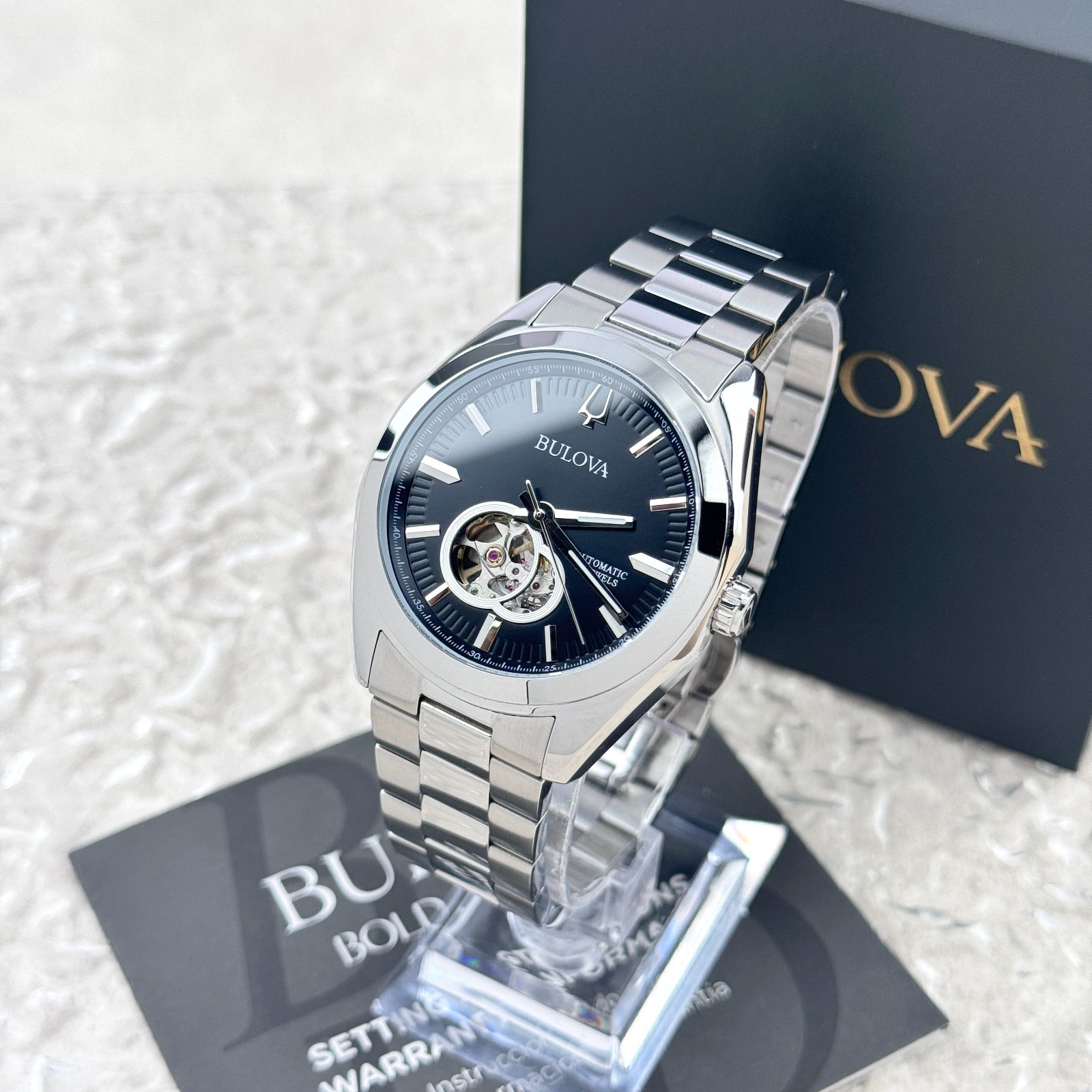 Bulova Classic Surveyor 96A270 Black Dial Stainless Steel Automatic Men’s Watch