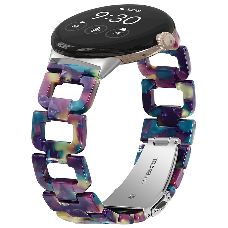 Luxury D Link Resin Watch Band Stainless Steel Strap For Google Pixel Watch 1 2