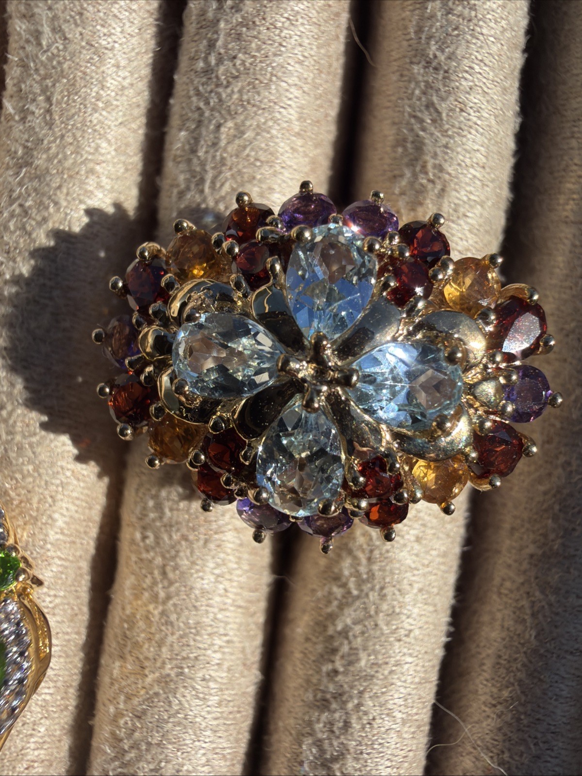 Gold Over Sterling RBG Thailand Topaz Garnet Citrine and Amethyst Size 8