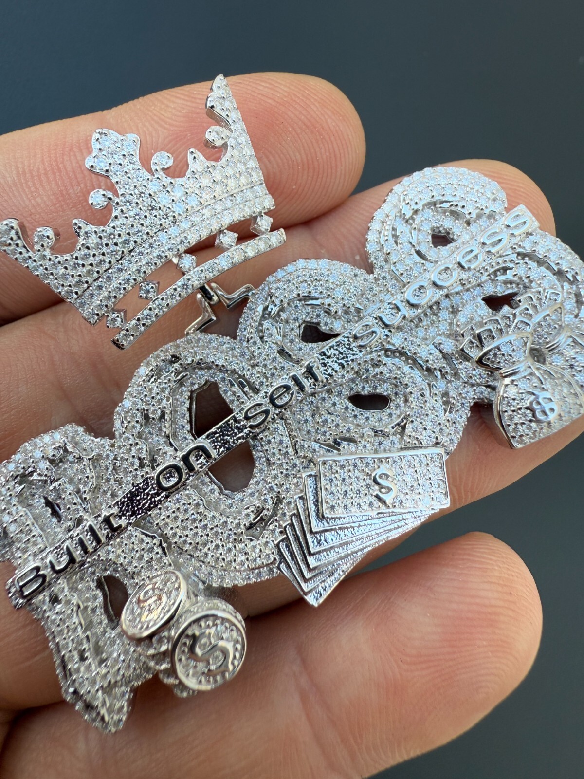 MOISSANITE BOSS & Crown “Built On Self Success” Iced Hip Hop Necklace Pendant