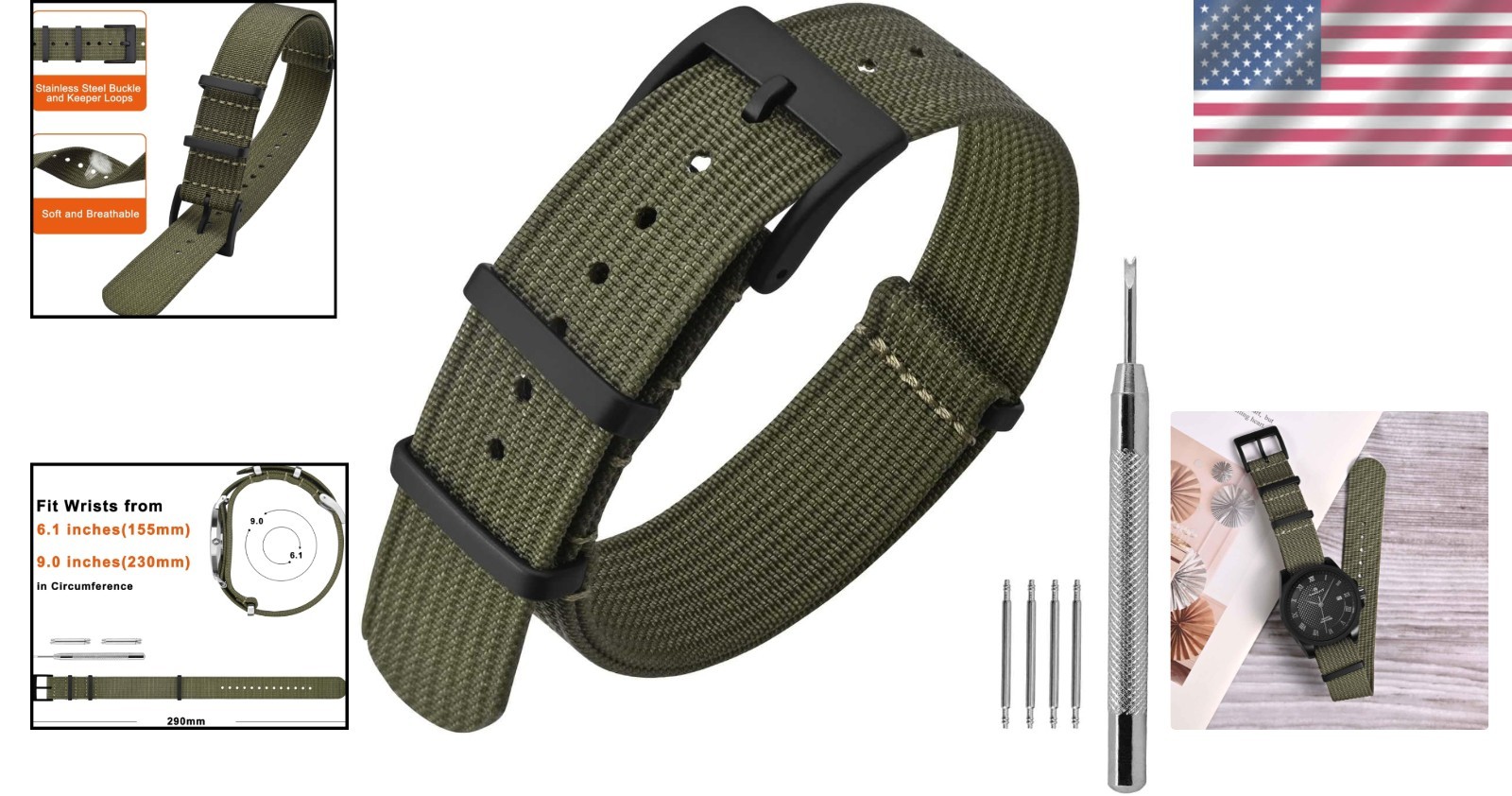 Lightweight & Breathable Nylon Watch Strap – Sizes 16mm to 22mm – Quick Install
