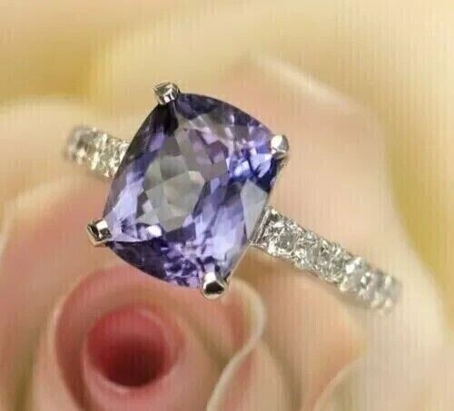 2Ct Cushion Cut Simulated Amethyst Halo Engagement Ring In 14K White Gold Plated