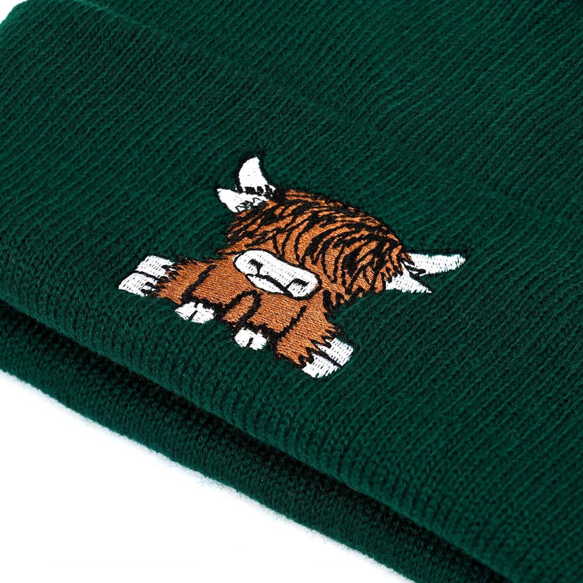 Zgboaht Yak Embroidery Knit Beanie for Man Woman and One Size, Yak-atrovirens