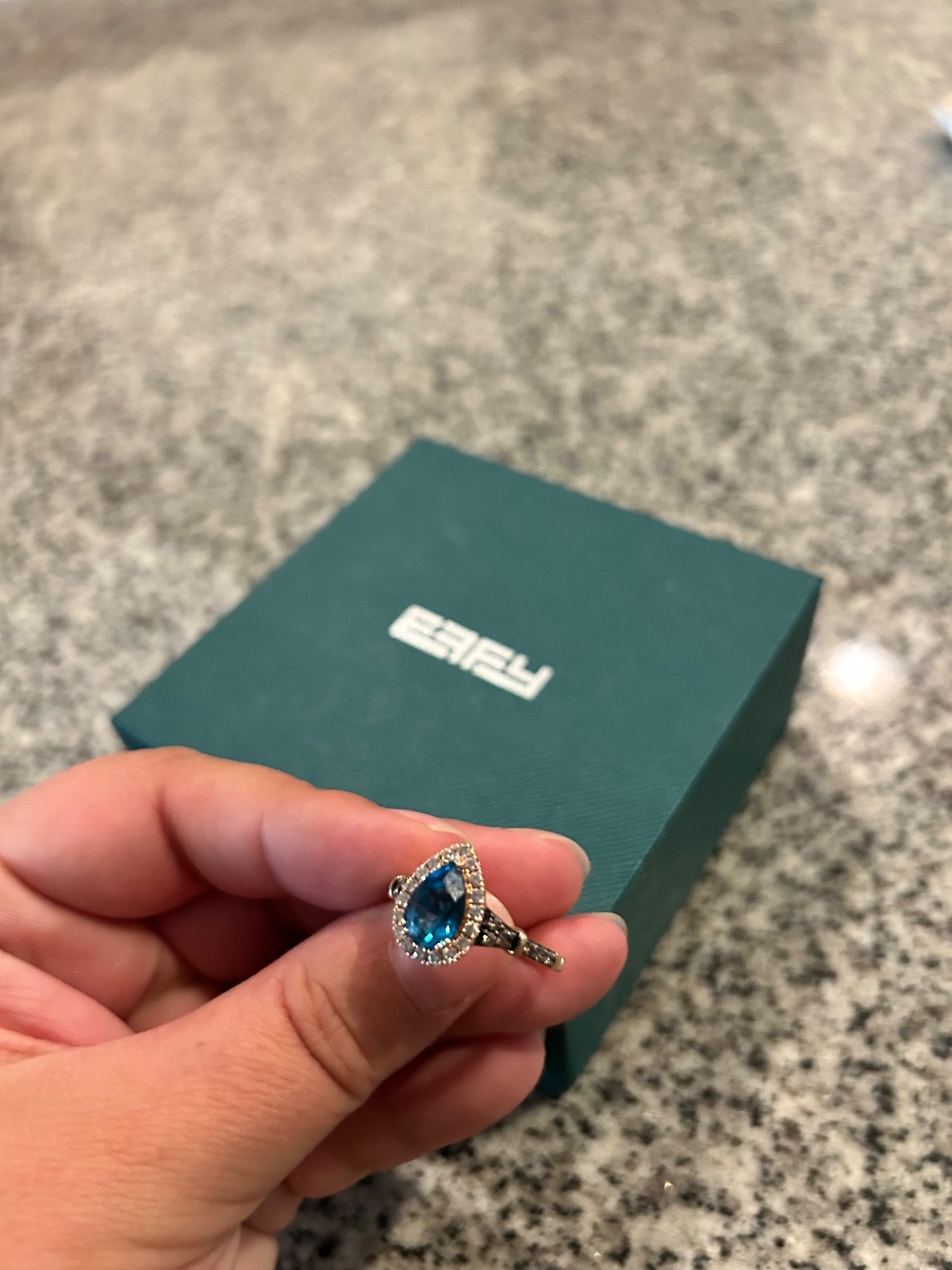 EFFY Blue London Topaz Ring with Chocolate Diamonds – Size 9.5 – ROSE GOLD