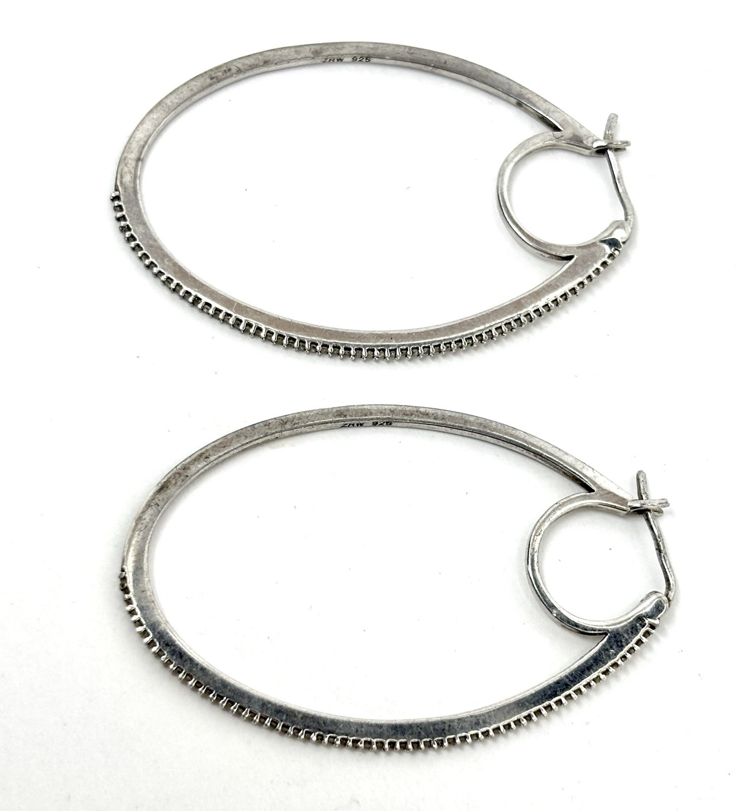 Large Sterling Silver Hoop Earrings w/ Diamond Accents Melee Zales Classic Style