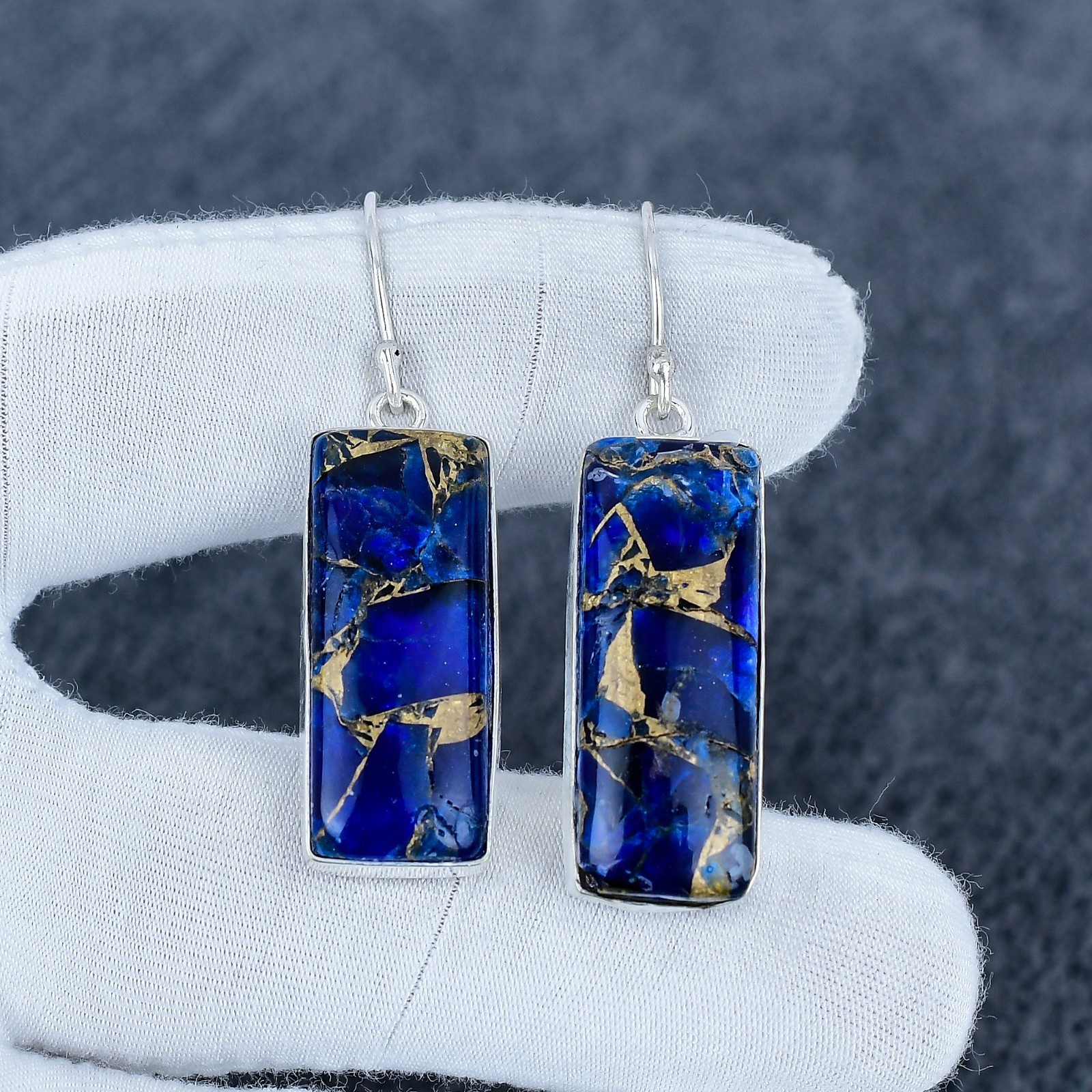 Blue Copper Turquoise Gemstone Earring, 925 Solid Silver Handmade Jewelry, Gift