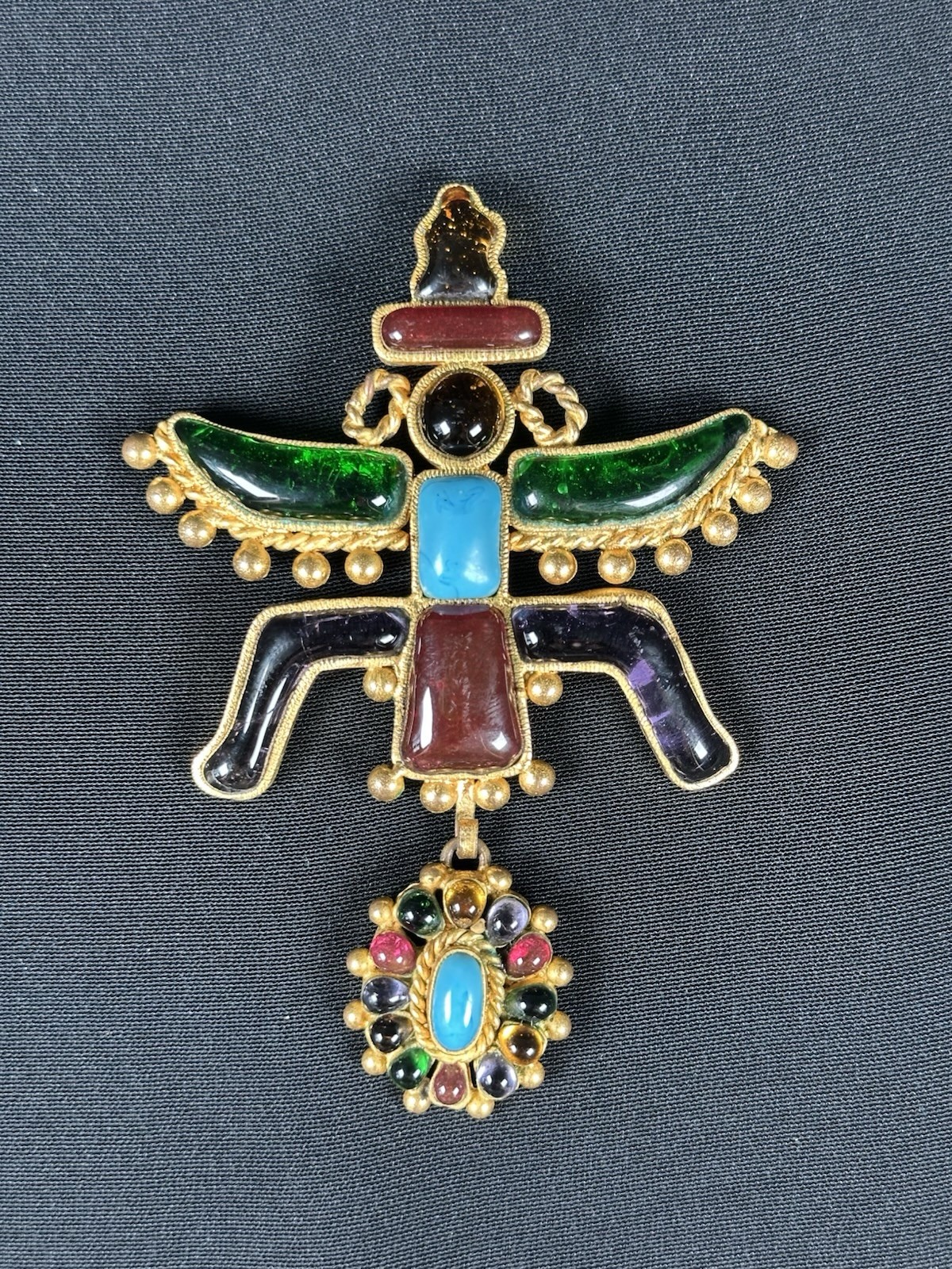 CHANEL 1993 93A Gripoix Multicolor Runway Pendant Centerpiece Rare Vintage
