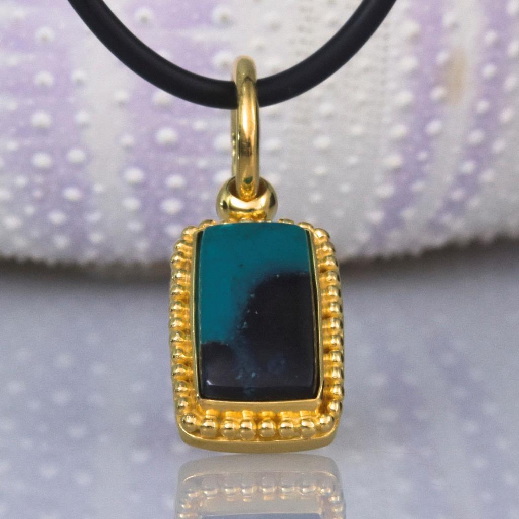 Granulation Pendant Gold Vermeil Sterling Gem Silica Chrysocolla Cabochon 3.97 g
