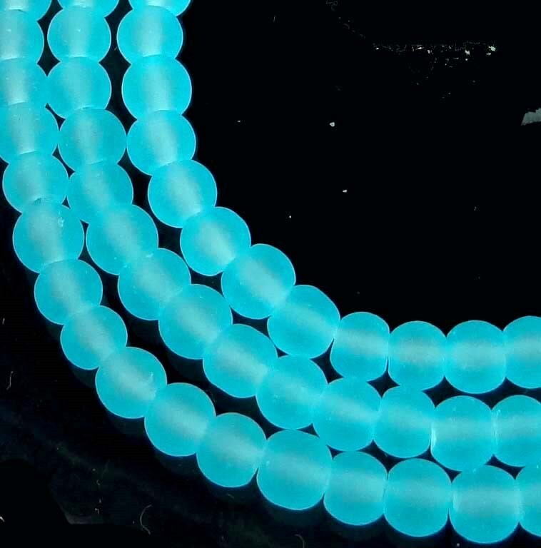 100 Frosted Sea Glass Round / Rocaille Beads Matte – Seafoam Blue 4mm