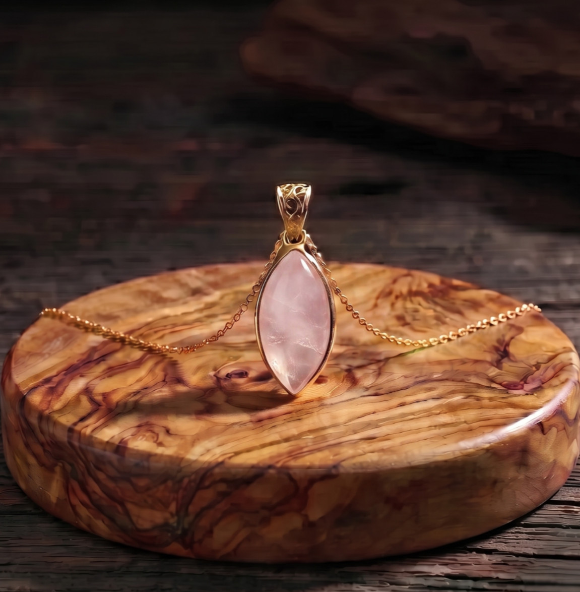 Rose Quartz Pendant Healing Charm Gold Filled Rose Quartz Jewelry Gift for Her