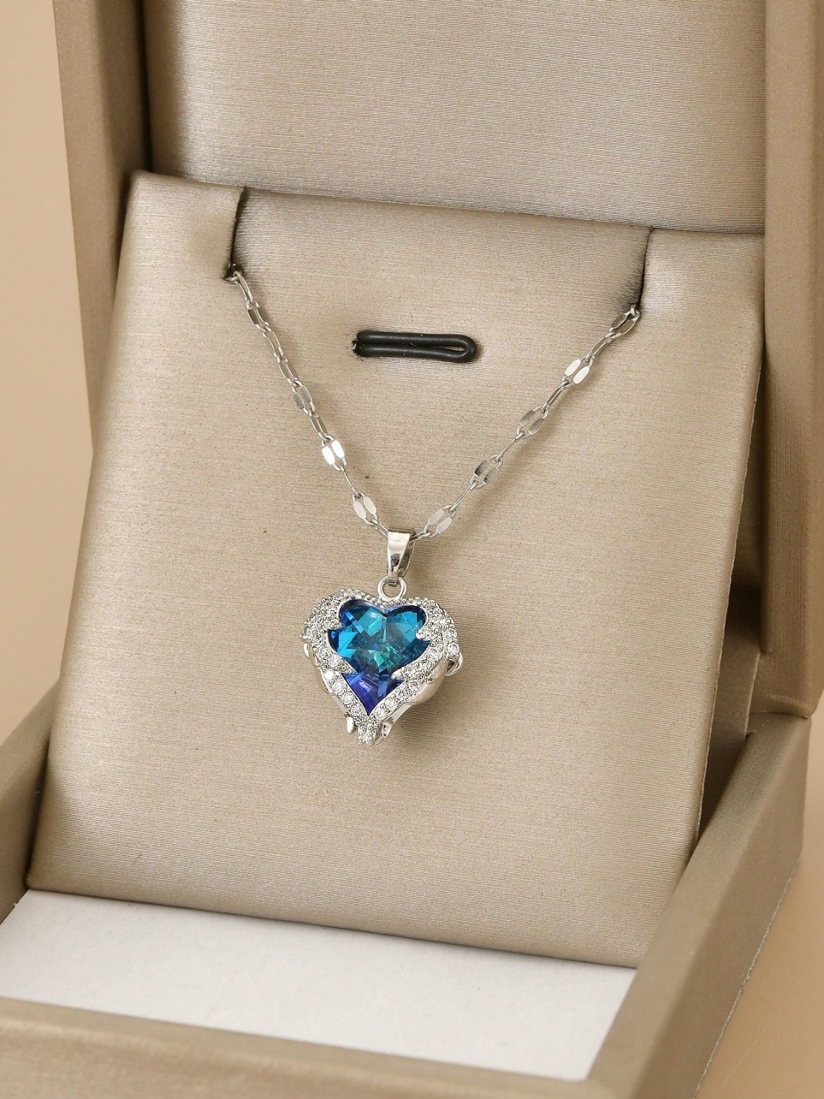 3 Pcs/Set Heart Necklace Earrings Love Gift Angel Wings Pendant Chain Women USA