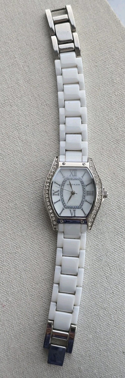 Anne Klein White Ceramic Working Watch Y121E/3 10/9867 Size 6.50 Inches