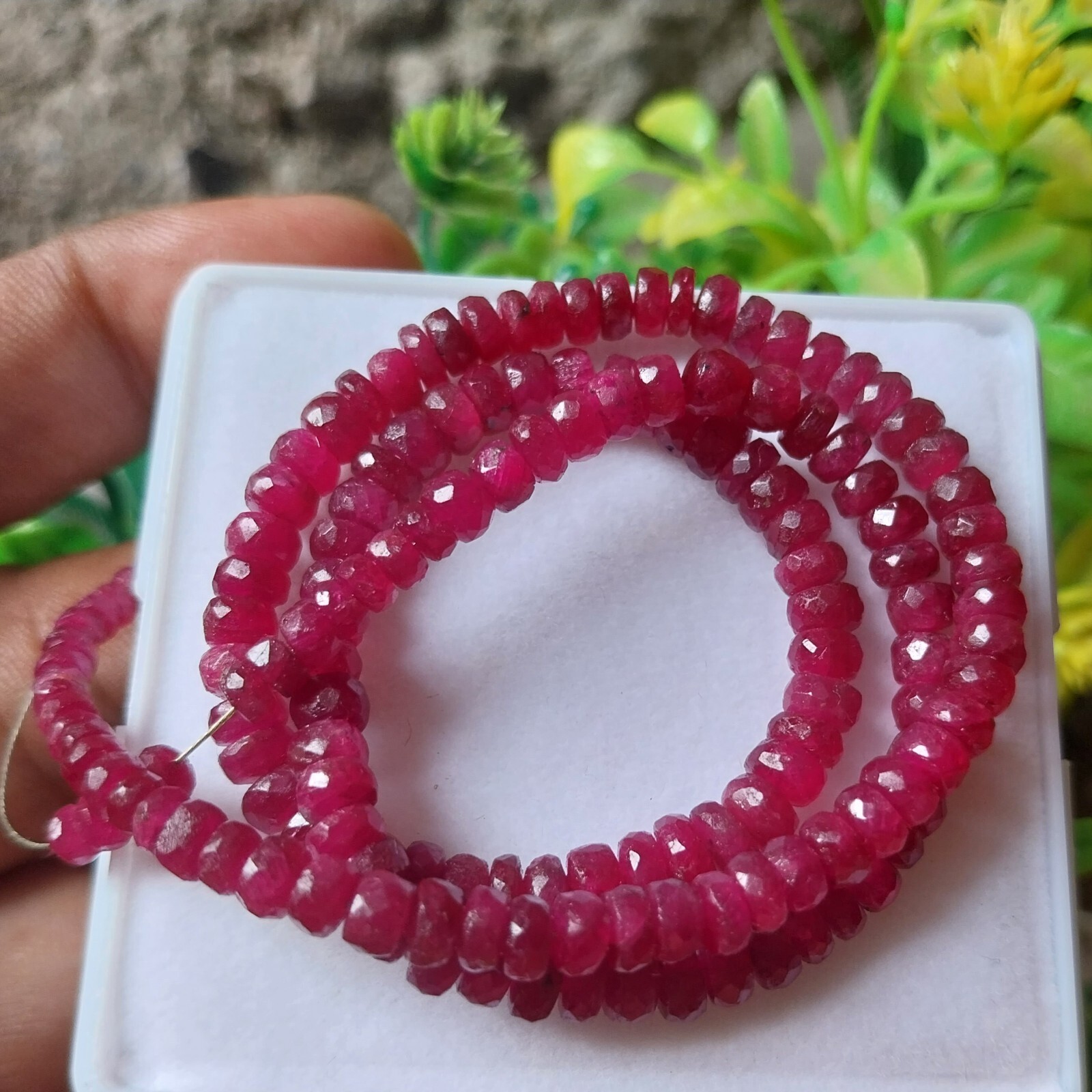 104 Ct 3 to 5 MM Natural Faceted Top Pink Ruby Roundel Shape 16 Inch Necklace