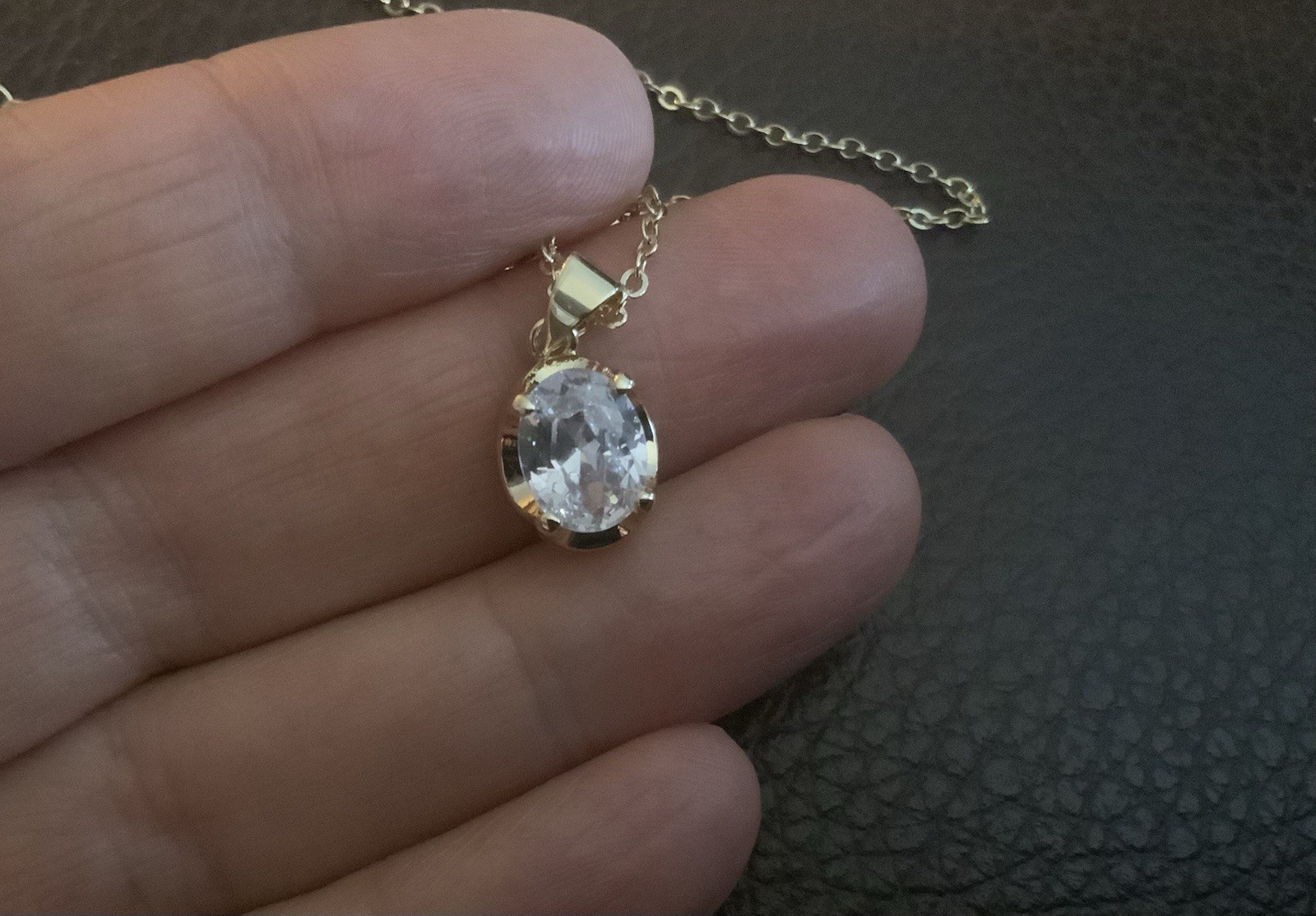 Gold Oval Crystal Solitaire Pendant Necklace Minimalist Mejuri Bezel CZ