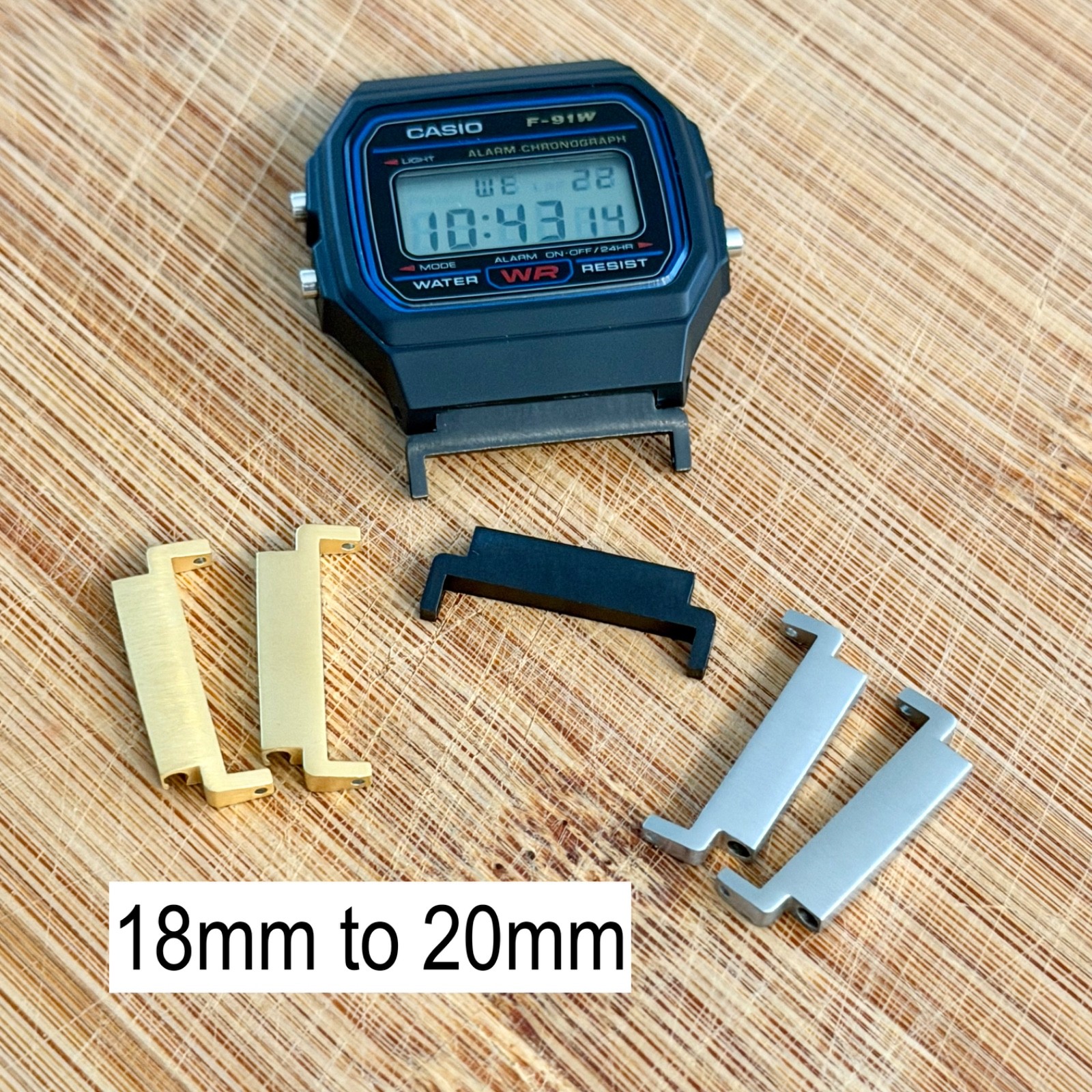 18mm to 20mm Adapters for Casio F91W-1, Watch Band Converters – Stainless Steel