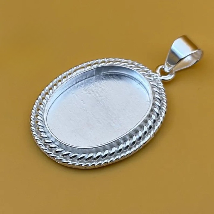 925 Sterling Silver 8x10mm Oval Twisted Wire Bezel Pendant Blank DIY Jewelry
