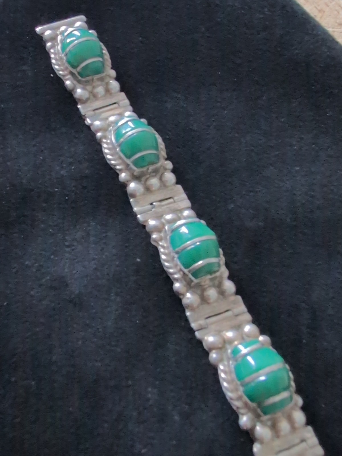 HEAVY 30G Vintage Sterling 925 Handcrafted Deep Green Onyx