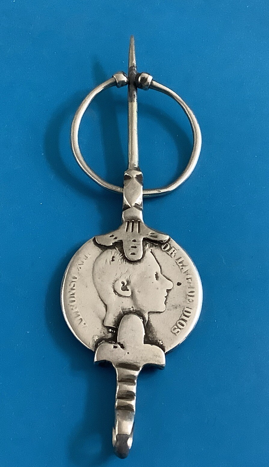 Antique Woman Berber Fibula With Spanish Silver Coin Of Alfonso XII Coin Pin J14