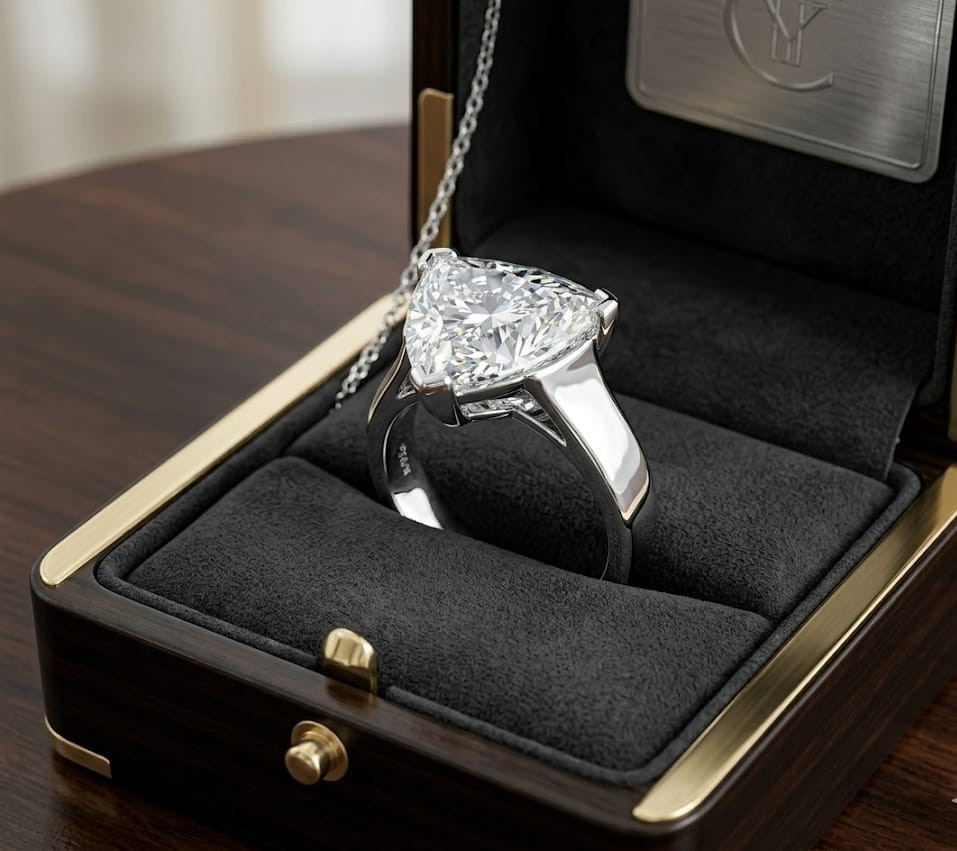 RARE 4.30 Ct Certified Trillion Cut White Natural Diamond Ring White Gold Finish